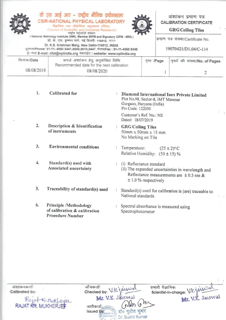 GRG Light Reflectance Certificate - Diamond International Inex Pvt Ltd